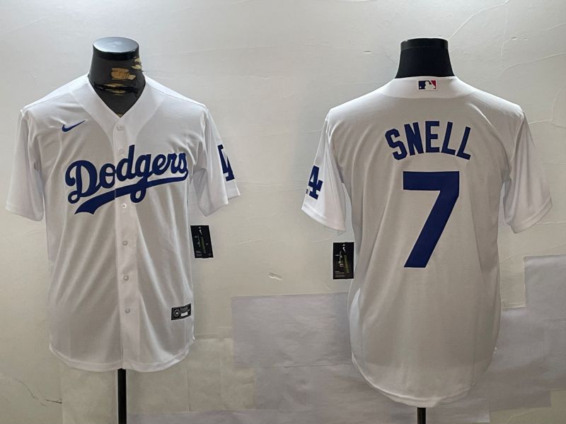 Men Los Angeles Dodgers 7 Snell White Game 2024 Nike MLB Jersey style 1